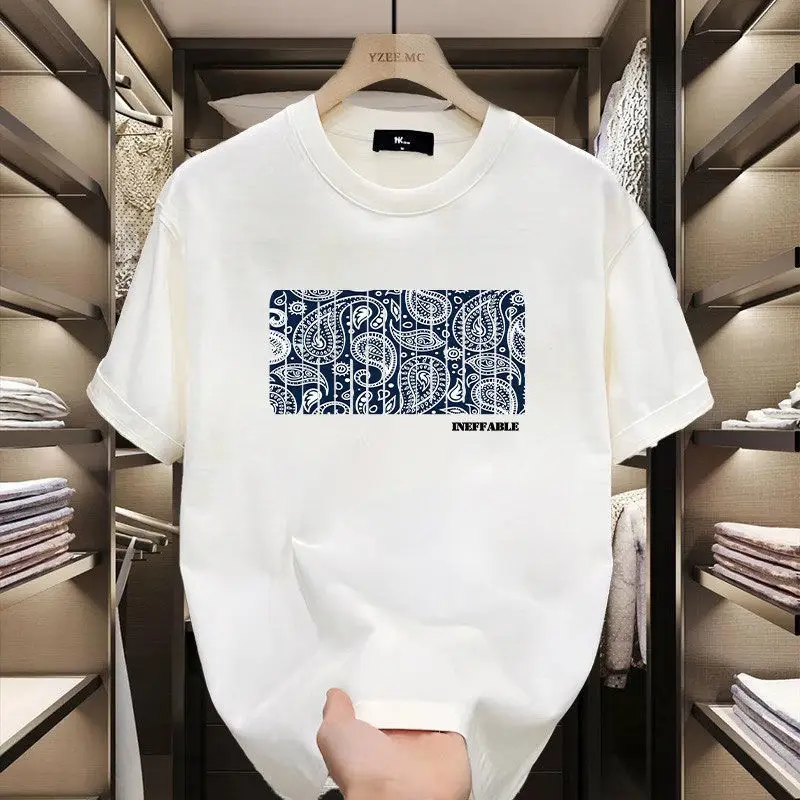 2025 صيف جديد وصول فضفاض صالح الرجال القطن قصير الأكمام تي شيرت مطبوعة الجولة الرقبة تي شيرت العصرية رداء علوي غير رسمي الجرافيك تي شيرت