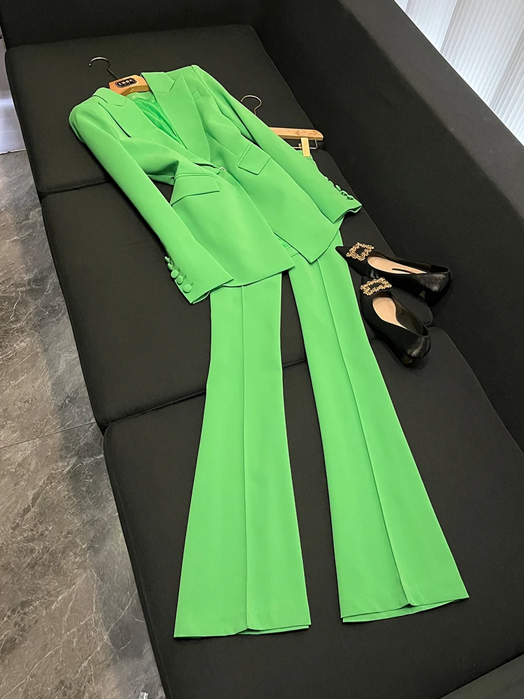 

Профессиональный костюм Ele Godd Sle Faionable с одной пуговицей, тканевая пуговица средней длины и расклешенные брюки, комплект из двух предметов