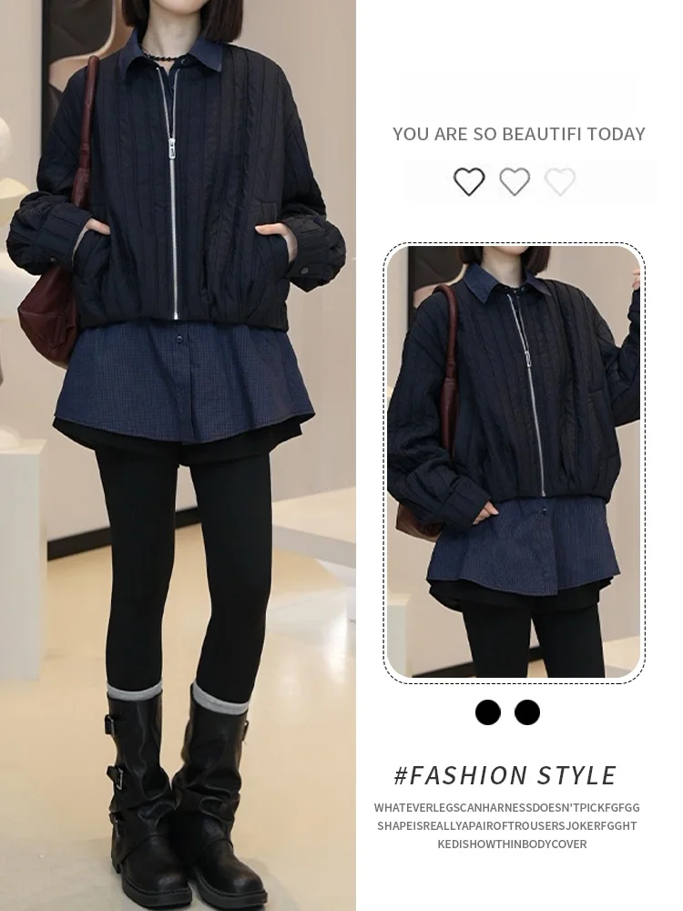 

Корейская легкая хлопковая куртка для женщин, повседневная, с воротником, свободного кроя, осенне-зимняя, новинка, универсальная, удобная