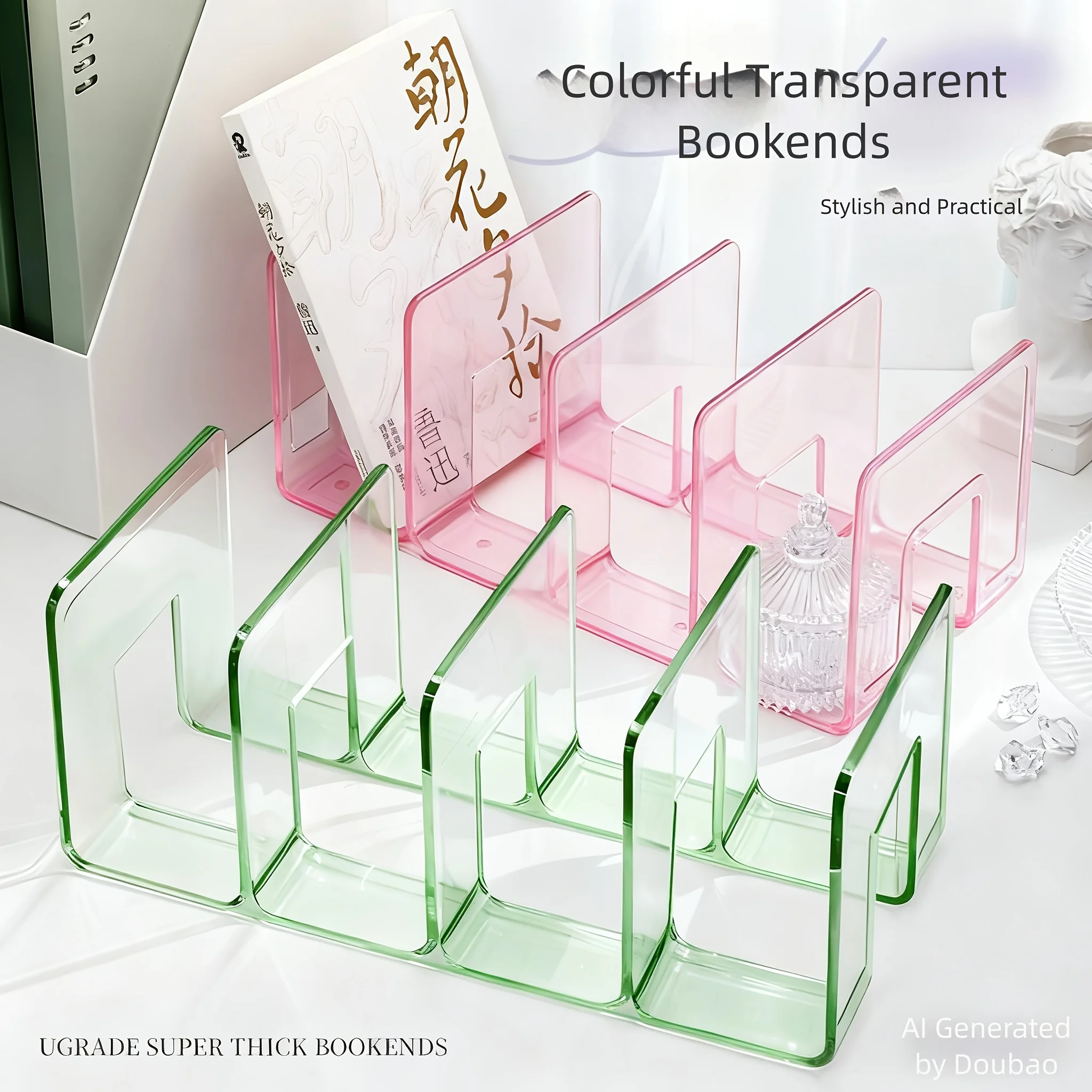 

Органайзер-подставка для книг из акрила и полипропилена, 4 секции, прозрачный, разноцветный, универсальный, для дома, офиса, библиотеки