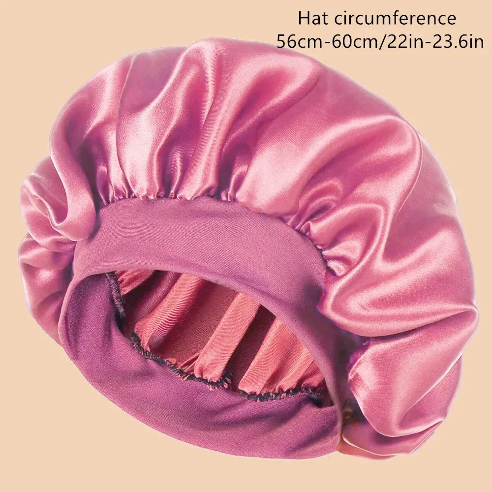 1 Stück Damen-Duschhaube aus einfarbigem Satin mit breiter Krempe, geeignet für den täglichen Gebrauch, Seidenhaube, Satinhaube. – Detail 5