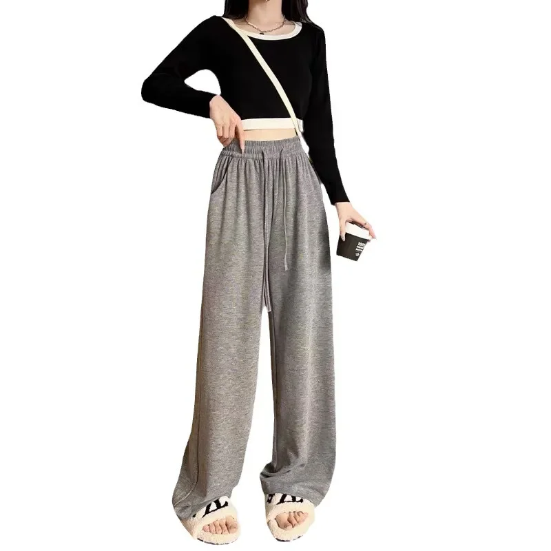 Thick and loose wide leg casual pants White oat glutinous rice pants for women's autumn and winter new style with added velvet