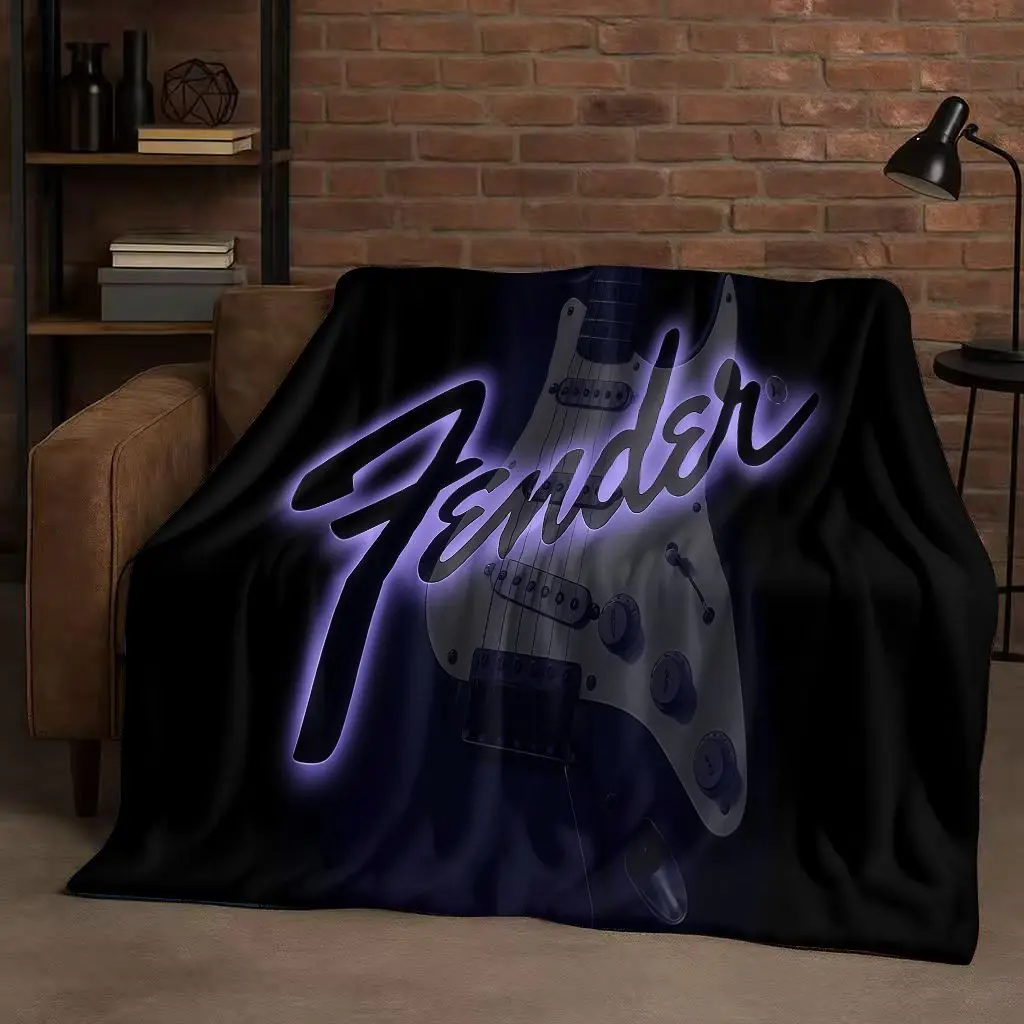HD F-Fender Guitar Musical Instrument Sign Flannel Blanket,Ultra Soft Warm Plush Throw for Home Bedroom Bed Sofa Cover Office
