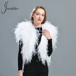 Jxwatcher Women's Natural Ostrich Feather Vest Ladies Fashion Party Dinner Fur Waistcoat Spring Autumn Wedding Coat New Arrival