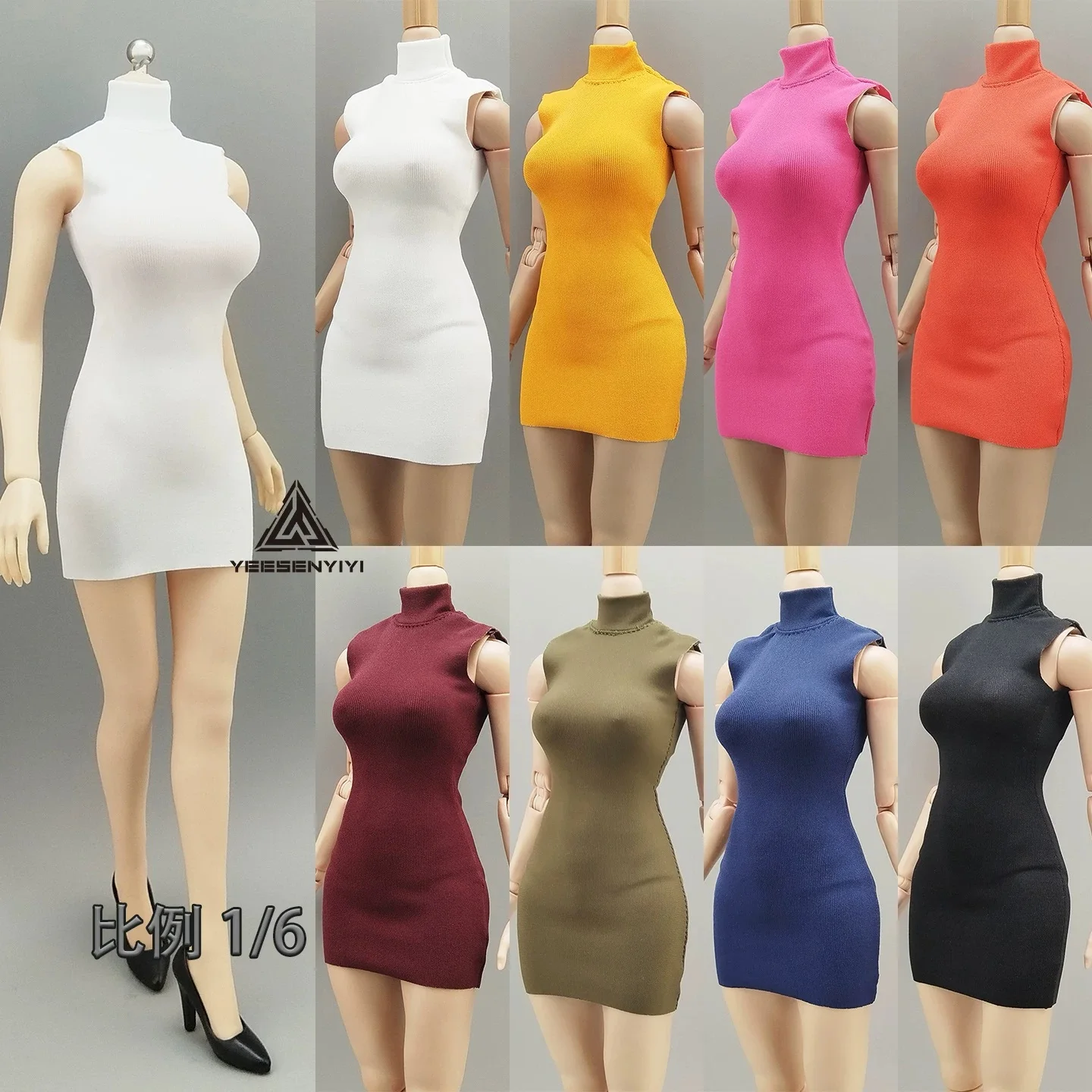 1/6 Maßstab Weibliches Kleid mit Hohem Kragen Ärmellos Kleidungsmodell Passend für 12'' AT210 AT203 AT206 TBL S07C Soldaten-Actionfiguren Körperpuppen