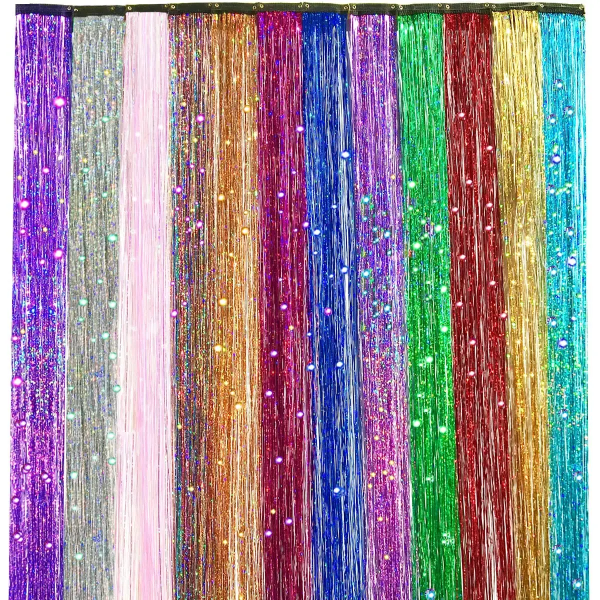 Clip In Hair Tinsel, Fairy Hair Tinsel Kit 50 CM Glitter Colorful Clip On Tinsel Hair Extensions for Girls Hair Accessories Part