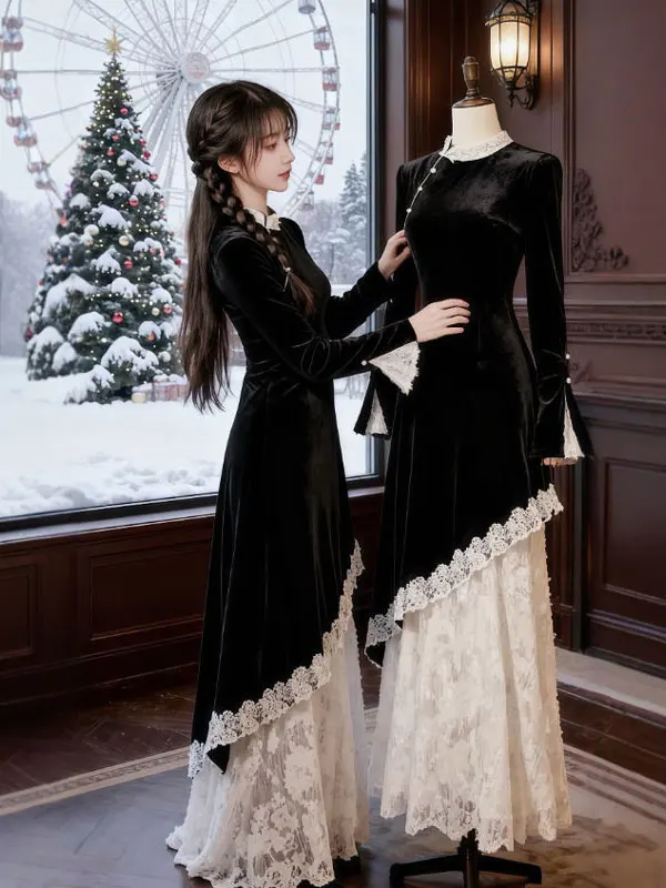 

Heben Sle Ele Long Dr Fake Юбка из двух частей Dr Высокая талия Смесь хлопка Long Sve Осень Зима Faion Dr