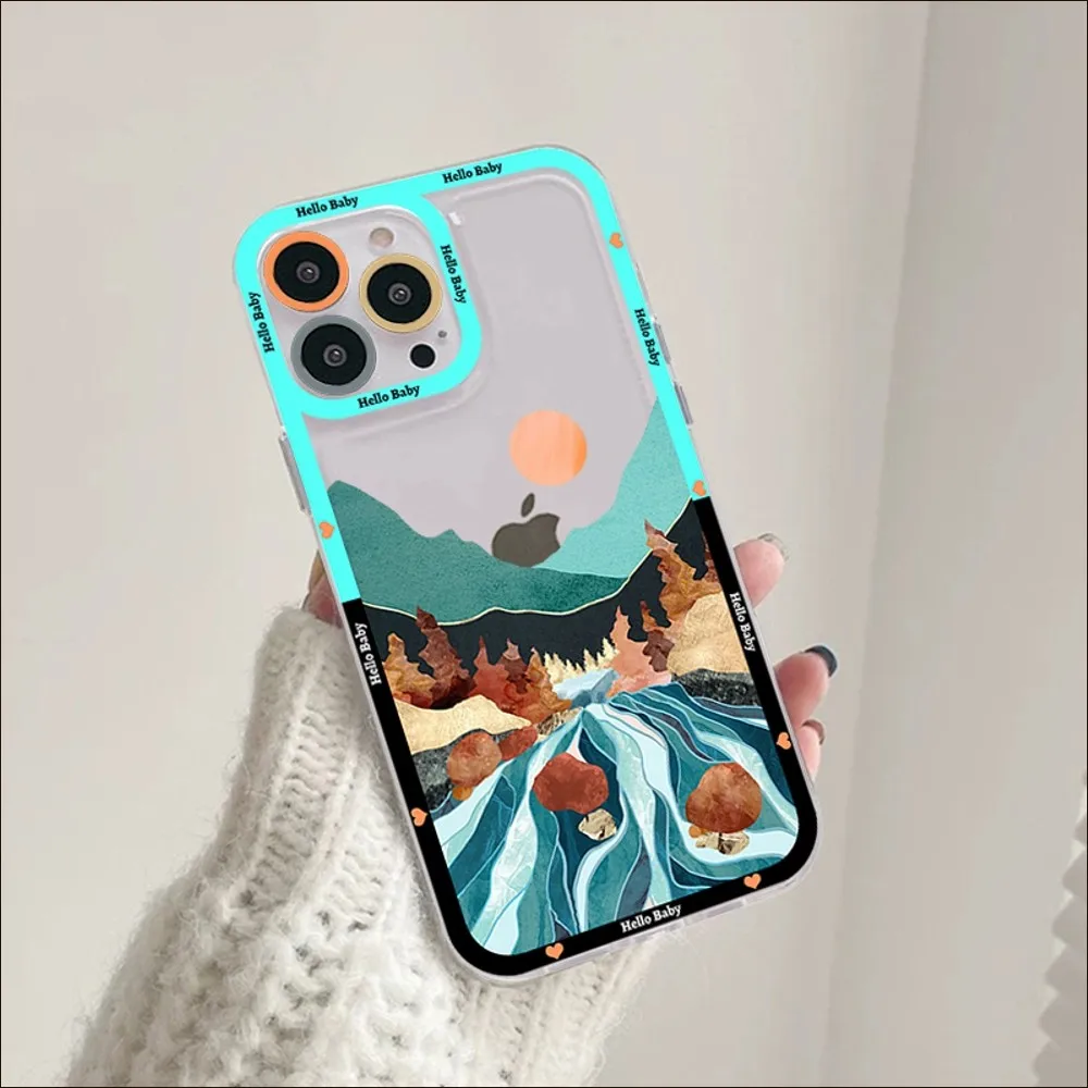 Aesthetic Art Hand Painted Mountain Scenery Phone Case For iPhone 11 12 13 14 Mini Pro Max XR X XS Case For 8 7 6 Plus SE 2020