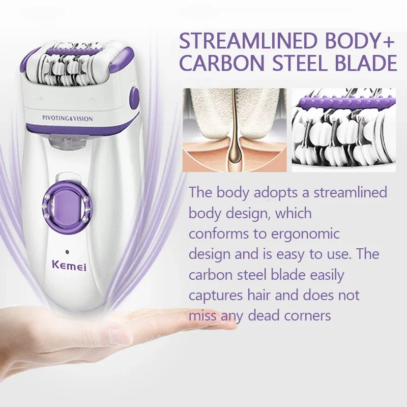 Kemei KM-2668 женский эпилятор для лица, перезаряжаемая бритва для бритья, женская эпиляция, электрическая машина для депиляции тела, триммер