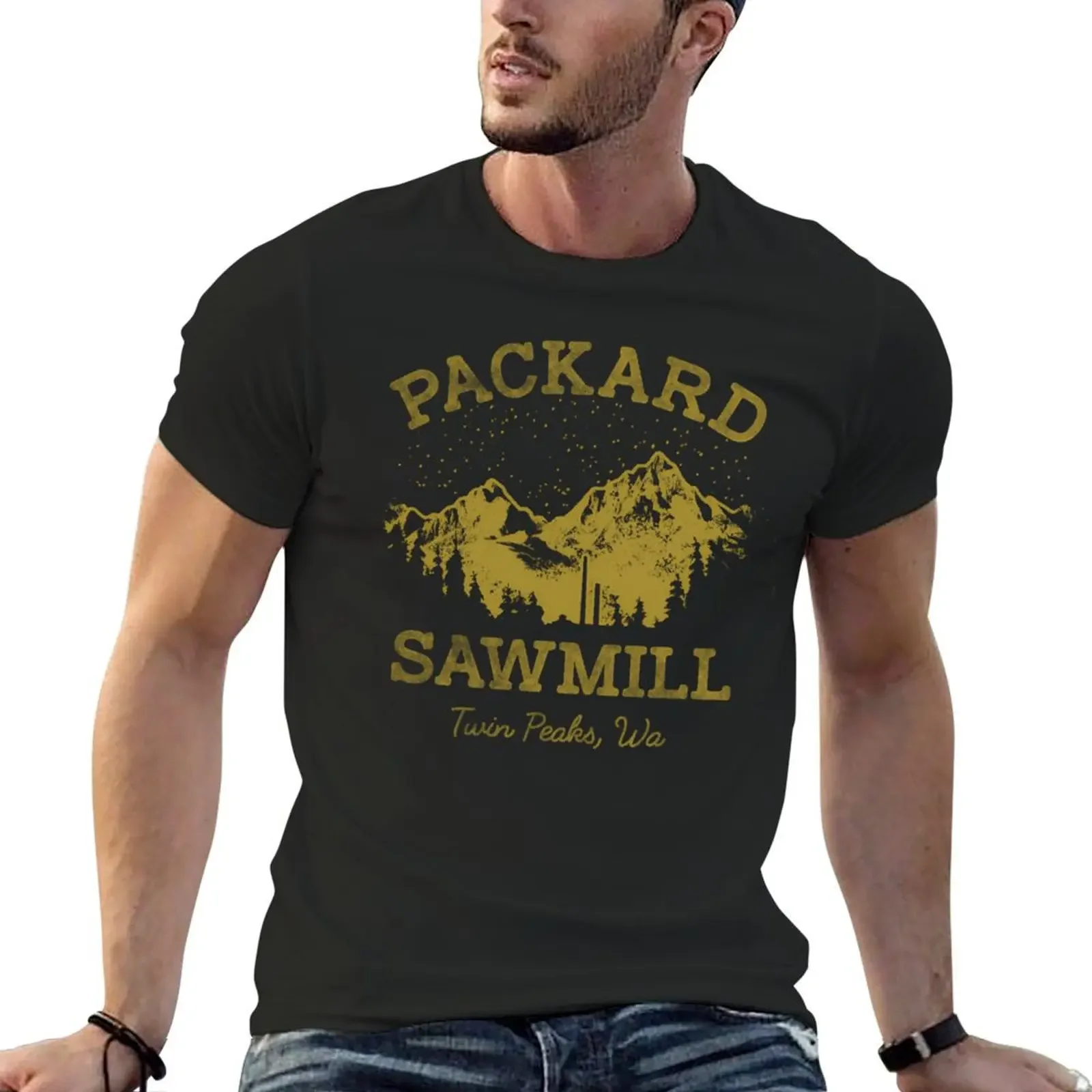 Twin Peaks Packard Sawmill Distressed Retro Vista Logo T-Shirt graphic shirts kawaii clothes heavy weight t shirts for men