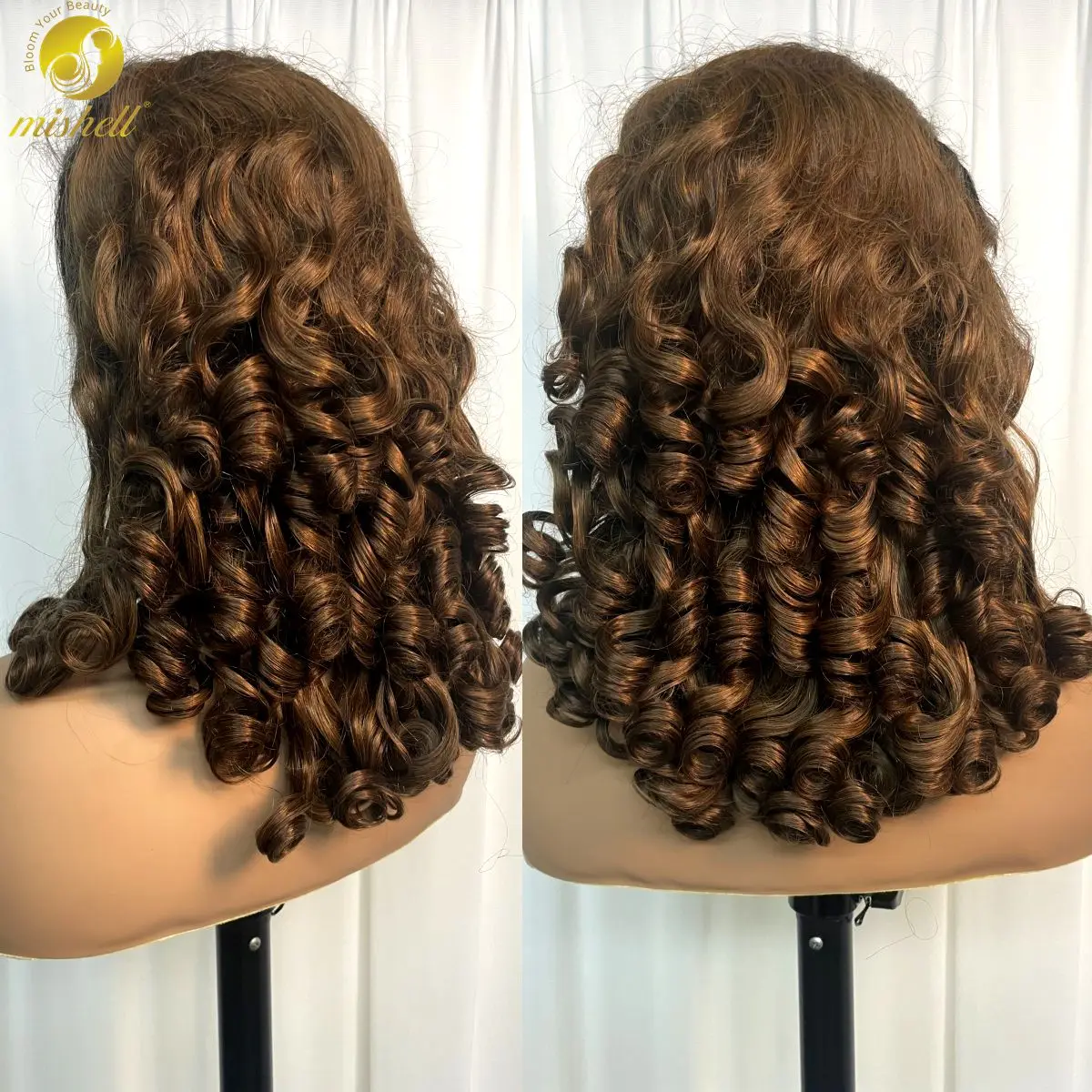 300% Density Chocolate Brown Bouncy Curly Human Hair Wig 13x4 Transparent Loose Wave Lace Frontal Wig for Women Preplucked Remy