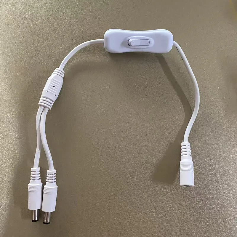 12V DC Power Splitter Cable With On/Off Switch Button 1 Female to 2 Male DC Connectors 5.5x2.1mm DC Plug Power Extension Cable