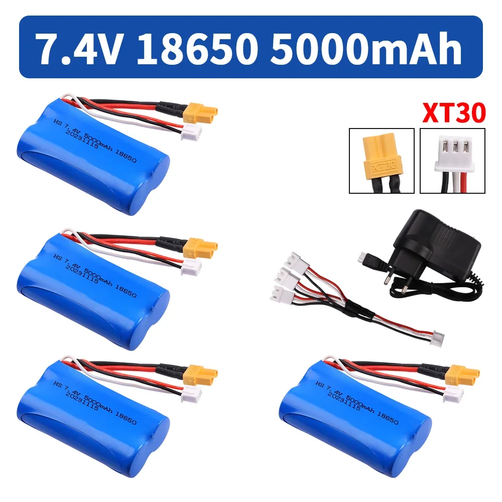 

7.4V 18650 XT30 Plug 5000mah Li-ion Battery and Balance Charger For Huina 580550 583 582 RC Cars Drone spare parts toys Battery