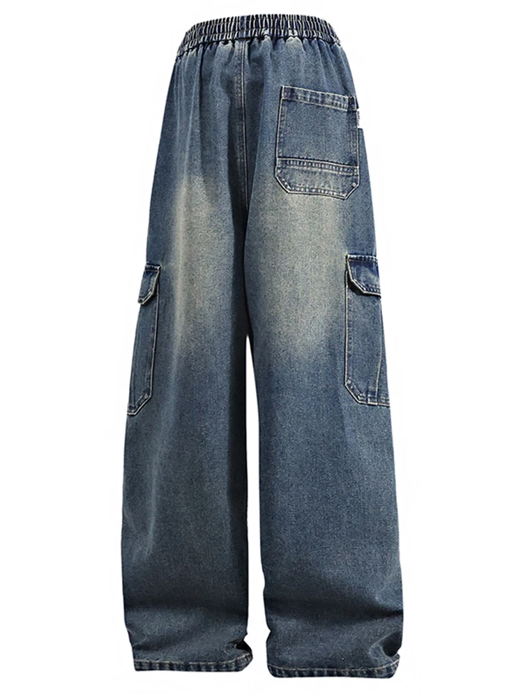 plus Size American Retro Workwear Jeans Men's Spring Autumn Loose Straight Leg Extra Large Fat Wide Leg Pants Casual Cotton P...