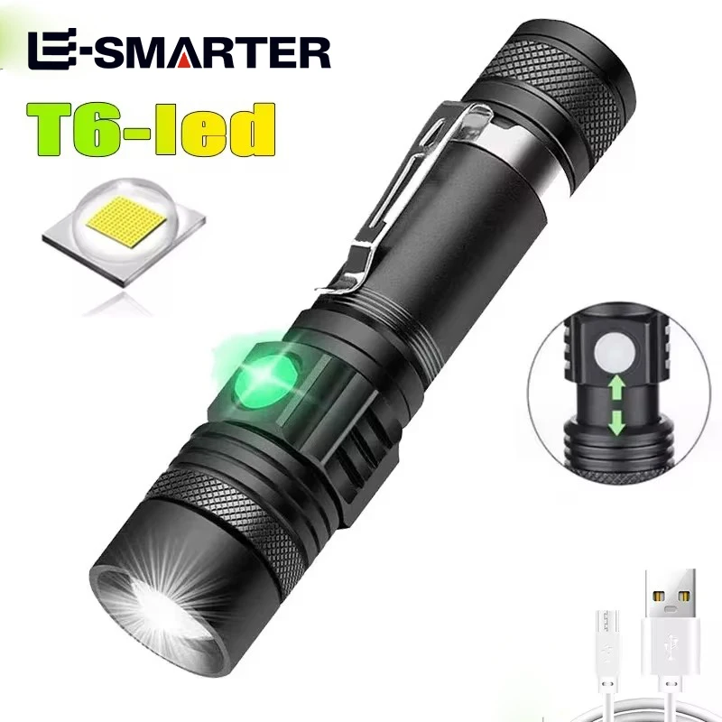 High Power Led Flashlights Zoomable Camping Torch With T6 LED Lamp Beads Waterproof 4 Lighting Modes Multi Function USB Charger