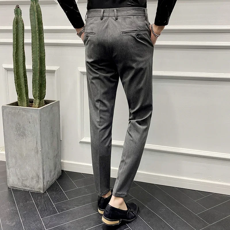 High quality suit trousers 2024 spring new men's business fashion casual small feet slim trousers men's clothing pants size 4042