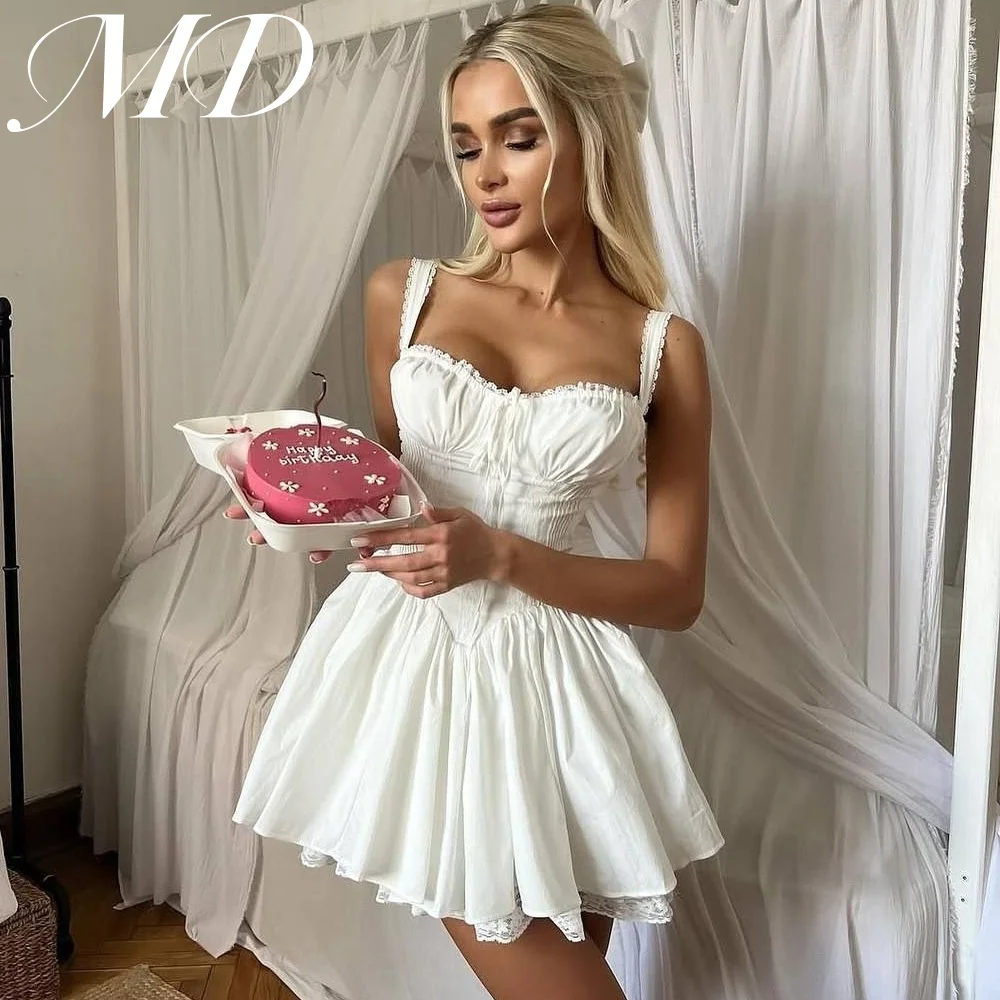 

MD Princess A-line Spaghetti Strap Mini Prom Gown New Lace Pleat Corset Back robes de cocktail Birthday Dress Customized 2025