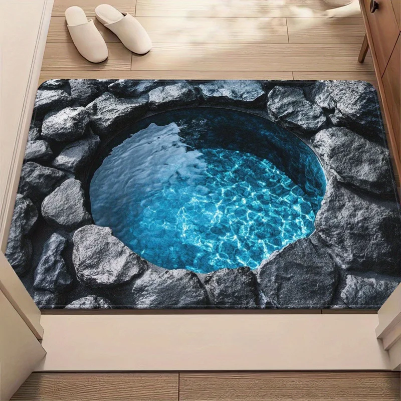 Tapis de sol 3D VIKAMA Rock Pool - Tapis d'entrée antidérapant durable - Tapis de salle de bain - Décoration intérieure
