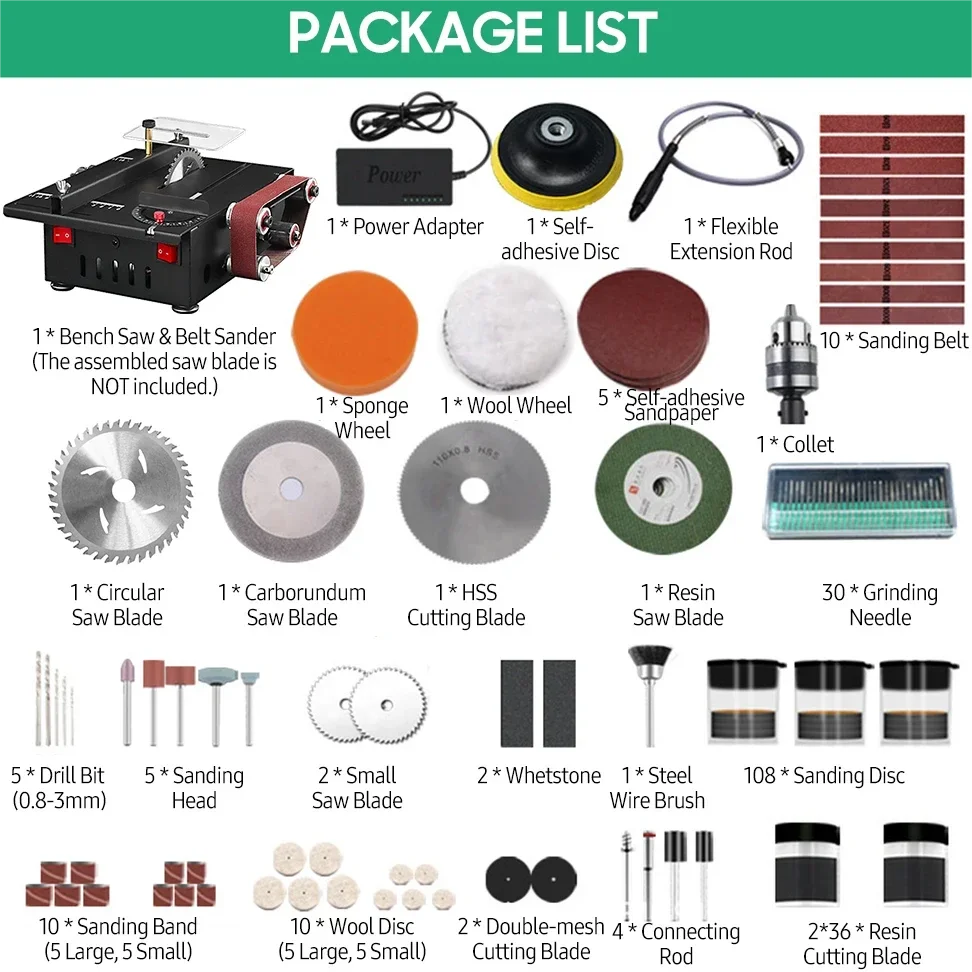 

2 In 1 Table Saw Belt Sander Kit Variable Speed Bench Circular Saw DIY Benchtop Grinding Sanding Cutting Machine