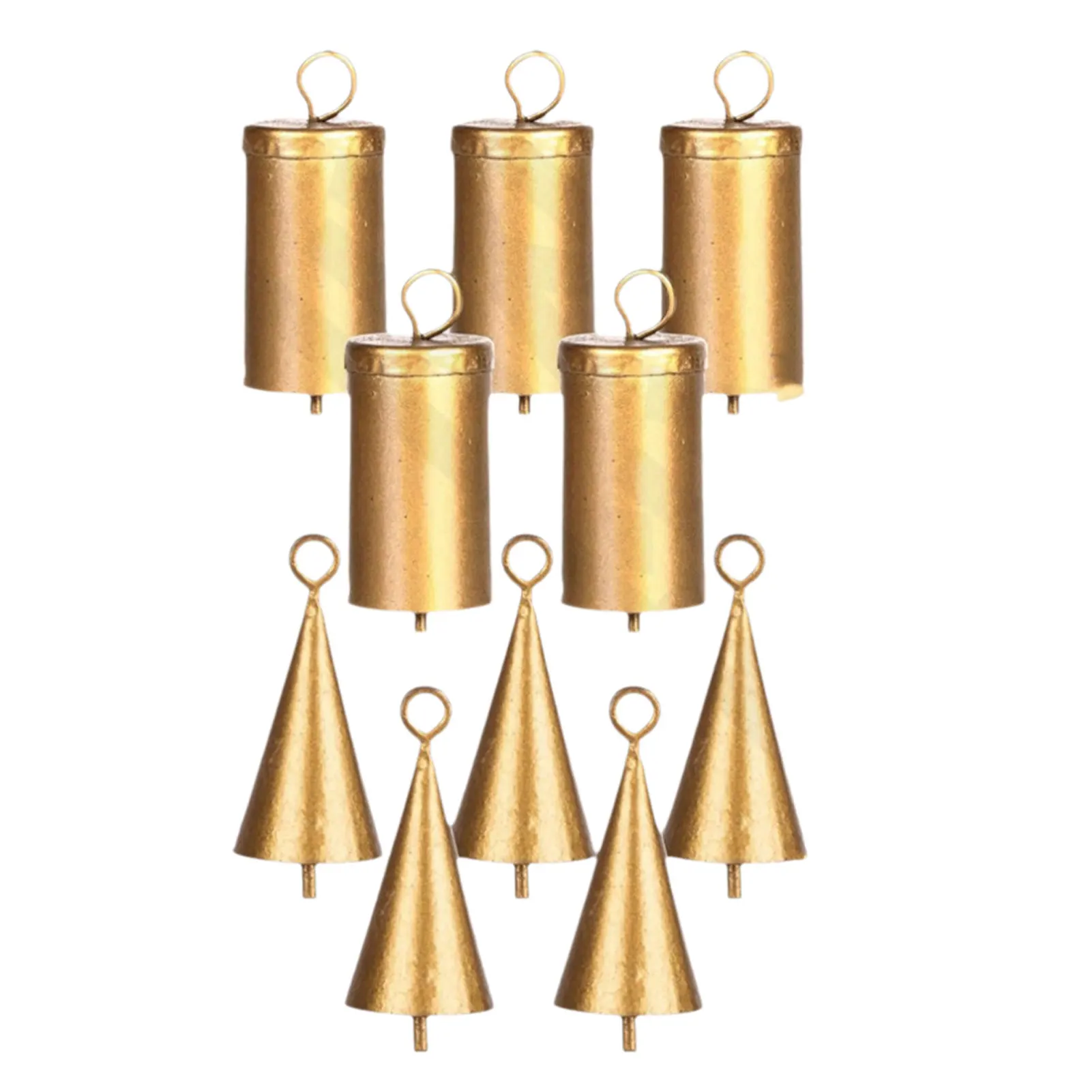 10PCS Christmas Ornament Bells Conical Barrel Shaped Retro Gold wind Chimes Wall Hanging Christmas Decoration Bell New Year Gift