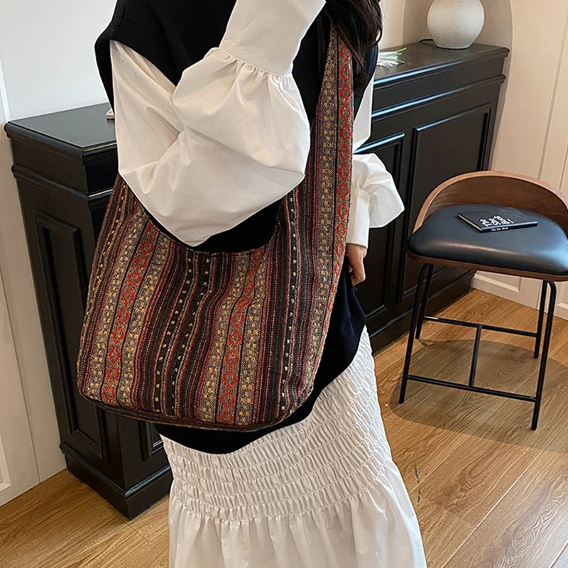 المرأة بوهو شيك ازتيك حمل حقيبة العرقية حبال Crossbody الكتف محفظة للعمل السفر سيدة الحياكة قماش الغجر الهبي حقيبة