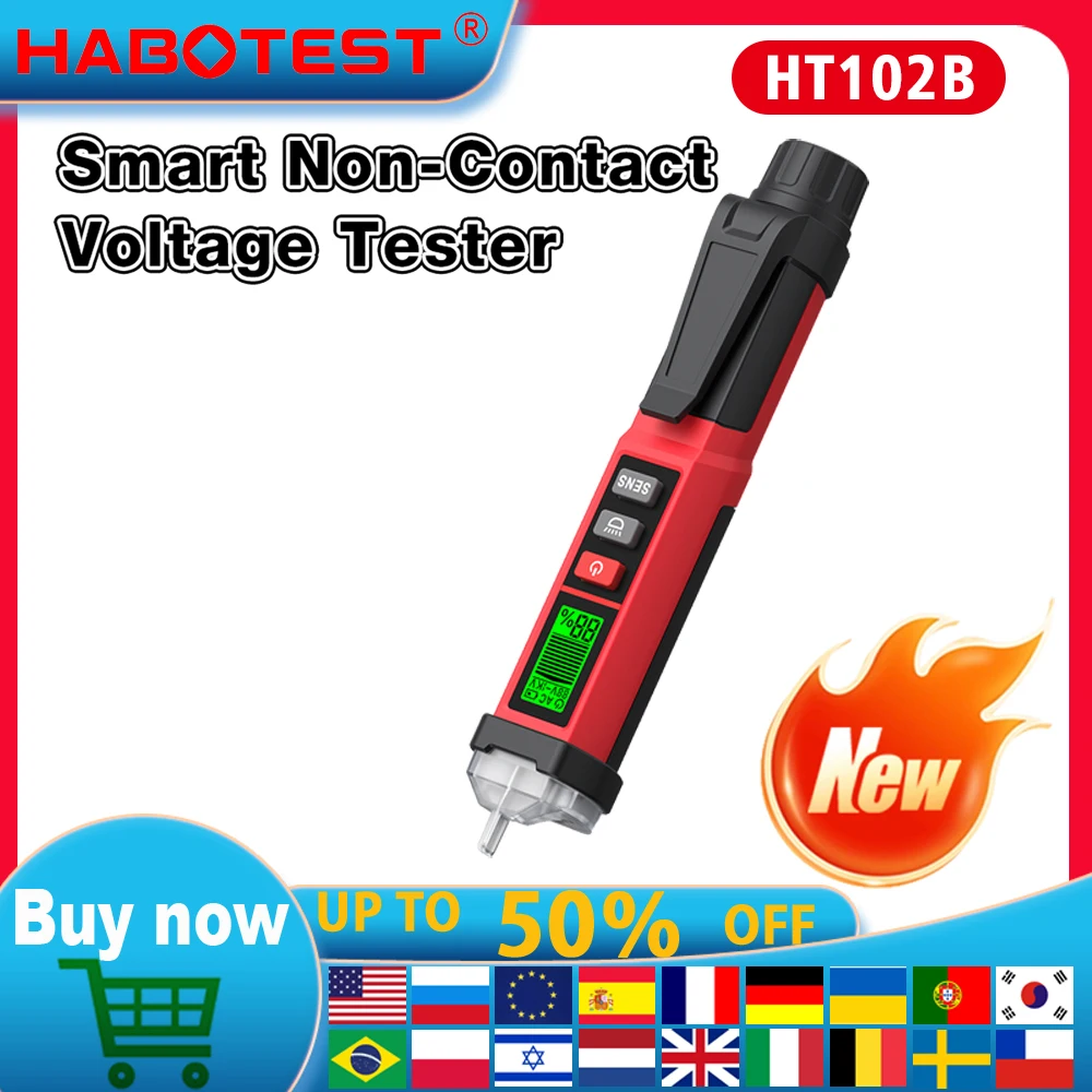 

HABOTEST HT102B Test Pencil Range AC 12V-1000V Electrical Tester LCD Display Buzzer Alarm Non-Contact Voltage Tester