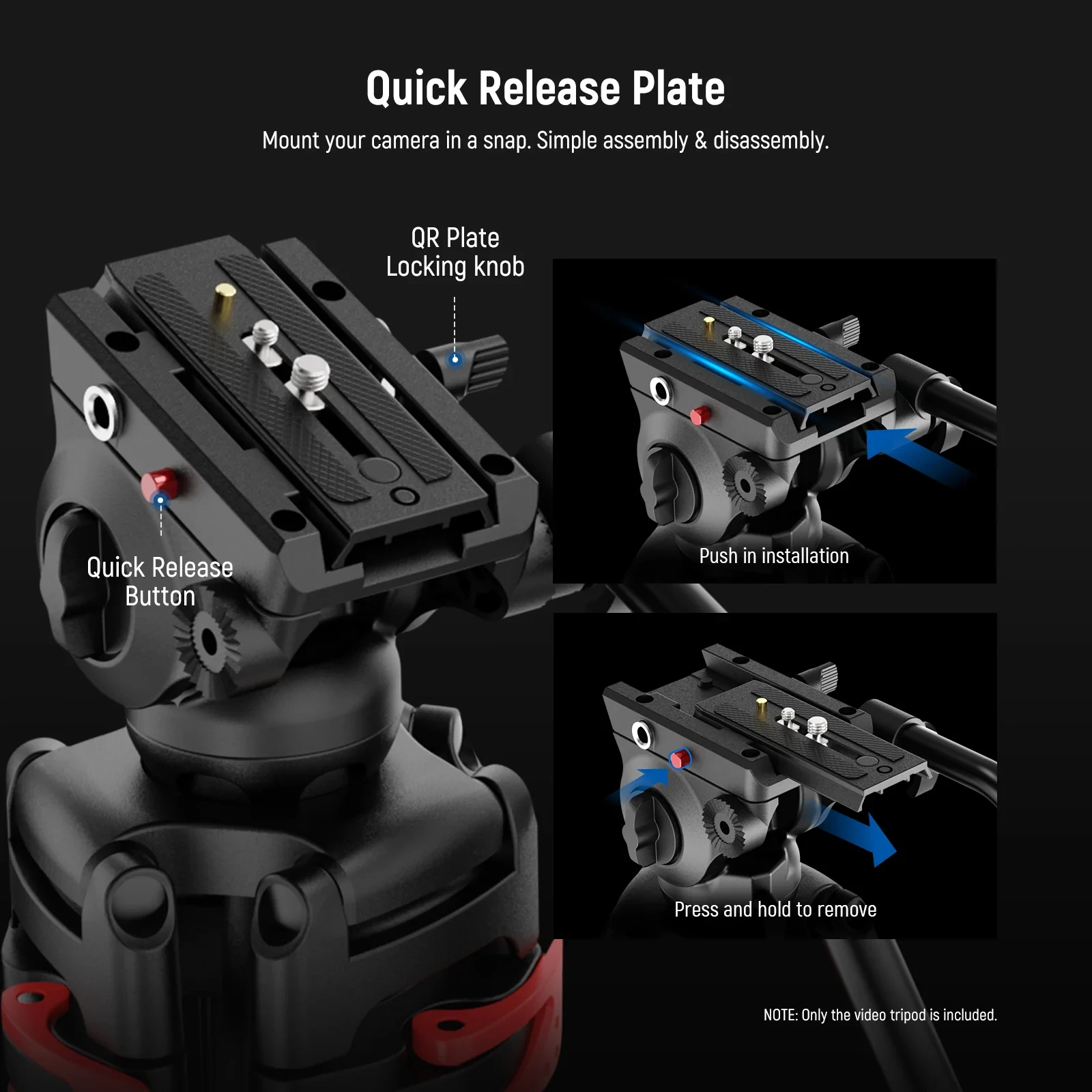 NEEWER BASICS 74" Video Tripod with Fluid Head Metal Camera Tripod with Smooth Friction Damping Compatible with Manfrotto 501