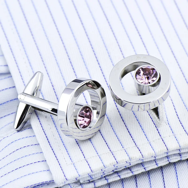 French Shirt Cufflinks Men\'s and Women\'s Business Banquet Wedding Speech Gifts Simple High Grade Metal Blue Crystal Cuff Links