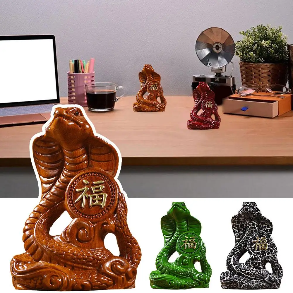 Golden Wood Carving Ornaments Snake Solid Wood Carving Room Snake Bookshelf Office Living Desktop Home Decoration Crafts X1C2