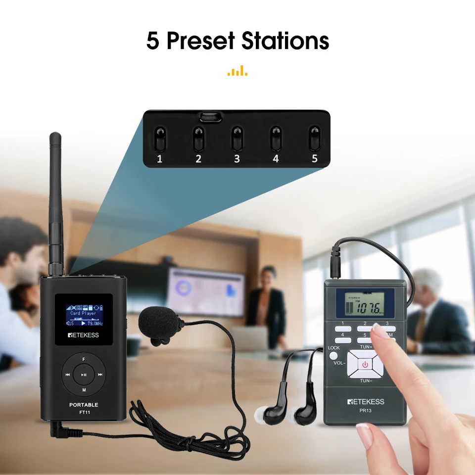 Retekess FT11 FM Transmitter  PR13 FM Radio Receiver Voice Transmission System For Meeting Simultaneous Interpretation With MIC