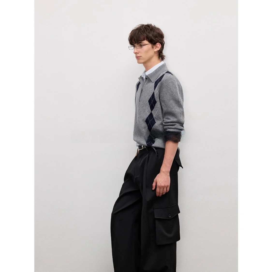 

Intent Casual Knitted Sweater with Diamond Pattern Loose Fit Soft Polyester Fiber Winter Long Sve irt for Youth Men Women