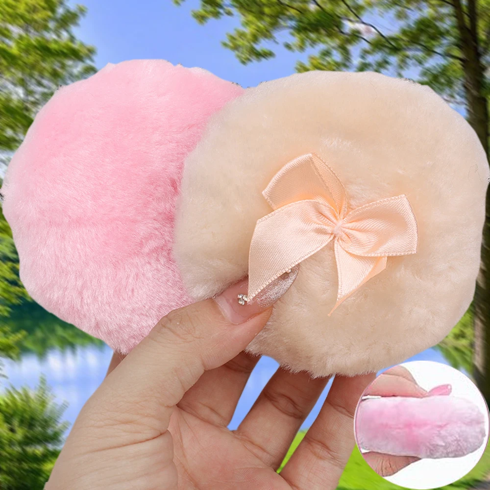 Bow-shaped Round Plush Makeup Puffs Ultra Soft Large Fluffy Powder Puff Washable Reusable Face Body Powder Puff Cosmetics Tools