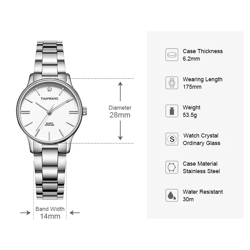 TIAN WANG Women\'s Watches Quartz Watch For Women Wrist Stainless Steel Ladies Watches Modern Simple Lady Watch Wrist Watch Clock