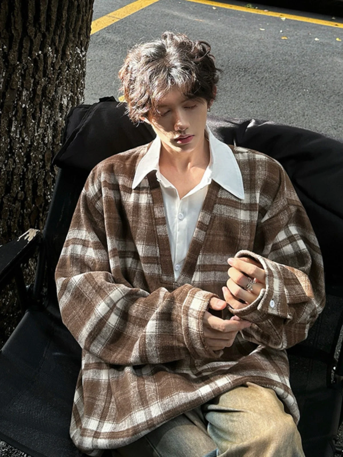 

American Sle Long Sve Sweatirt Fake Two-Piece Men's Spring Autumn Korean Lazy Sle Oversize Aosphere irt