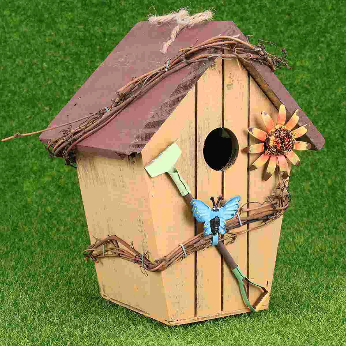 Bird House Pendant Wooden Adornment Hanging Birdcage Model Rural Ornament Bamboo