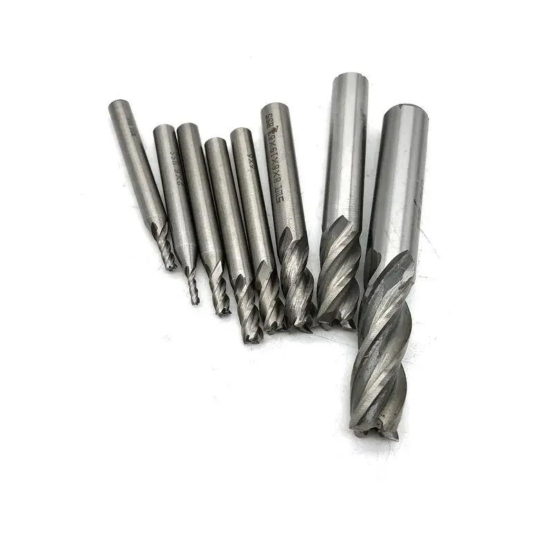 Krachtige 8 ชิ้นเหล็กความเร็วสูง End Mill 2 3 4 5 6 8 10 12 มิลลิเมตรตรง Shank 4 ขลุ่ยคาร์ไบด์ CNC Milling Cutter