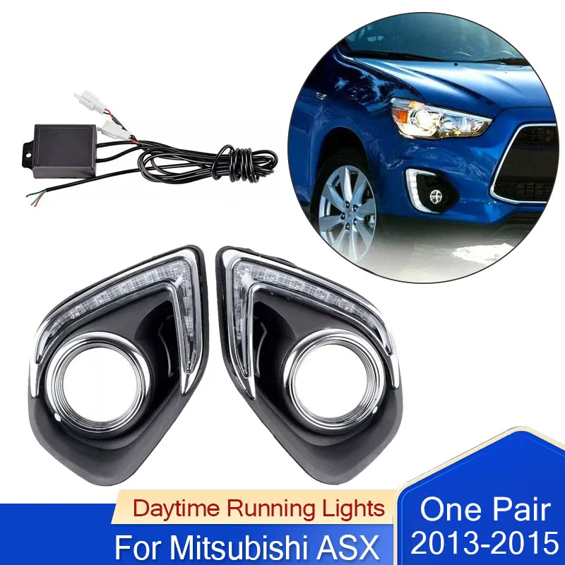 

One Pair DRL Daytime Running Lights For Mitsubishi ASX 2013 2014 2015 Car LED Waterproof Fog Head Lamp