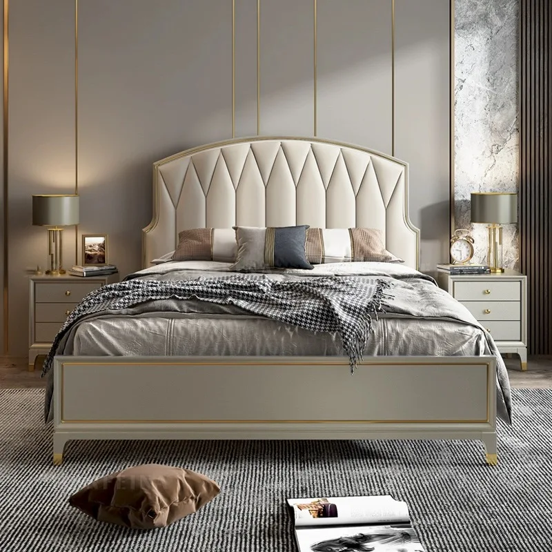 

Light luxury carved all solid wood bed master bedroom double bed