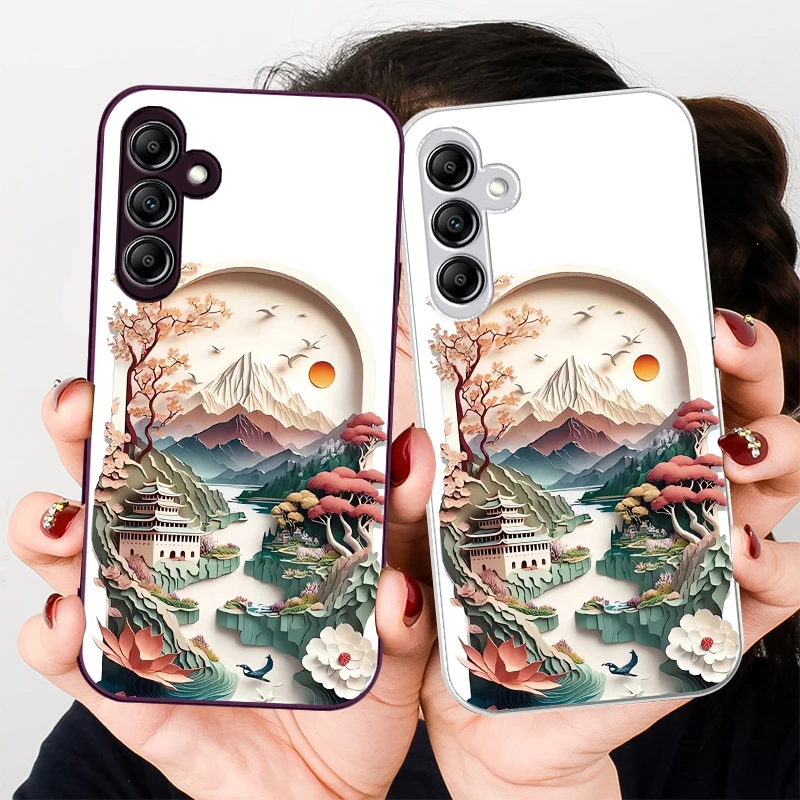 Trees and House Scenery for Samsung Galaxy A01 02 03 Core A04 A14 4G A13 54 34 31 20 25 23 22 5G S21 Ultra S20 glass phone case