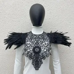 Gothic style lace embroidered feather shawl scarf Halloween stage runway clothing accessories Luxury Scarves for Women Cosplay