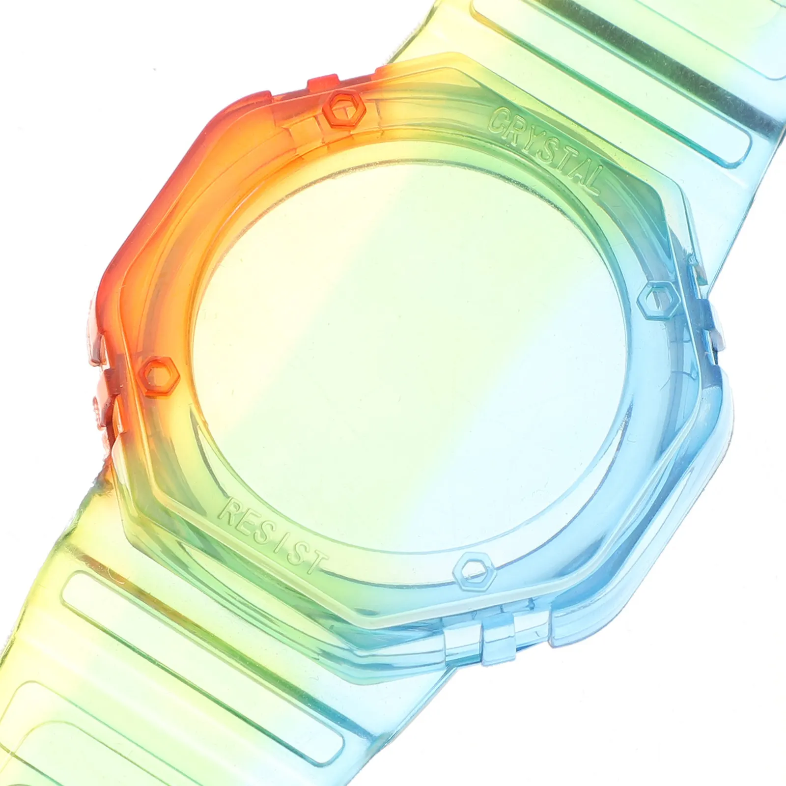 

Rainbow Protective Kids Watch Band Iridescent Semi-Transparent Tpu Cover Waterproof Anti-Scratch Wrist Strap Adjustable