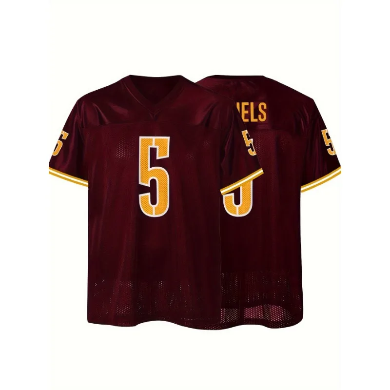 Men's#5 American Football Jersey Embroidered Breathable Retro Mesh Polyester Rugby Uniform V-Neck Redskins T-Shirt  Men Clothing