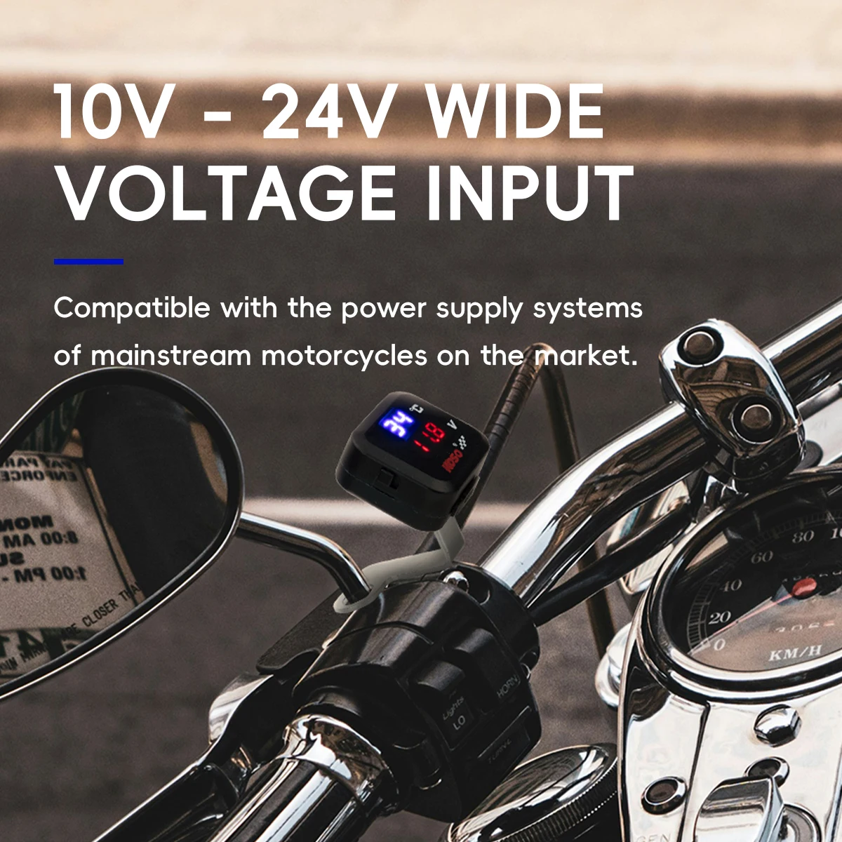 10-24V 3 In 1 Multifunctional Motorcycle USB Fast Charger with Thermometer and Voltmeter Waterproof Digital Display Motor Parts view 6