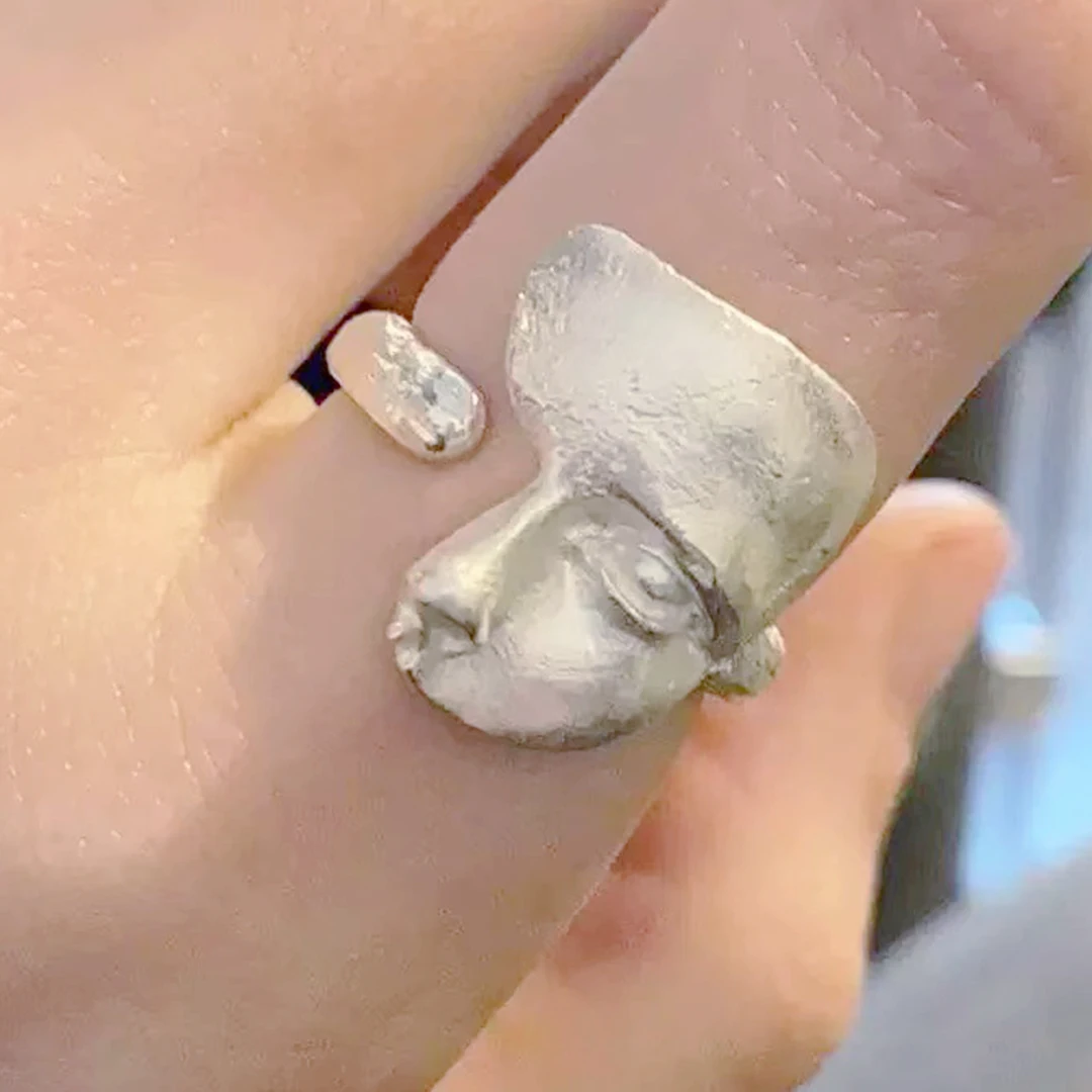 Sam Panda 925 Sterling Silver Mask Ring For Women Gift Frosting Vintage Irregular Personality Punk Jewelry Dropshipping - view 2