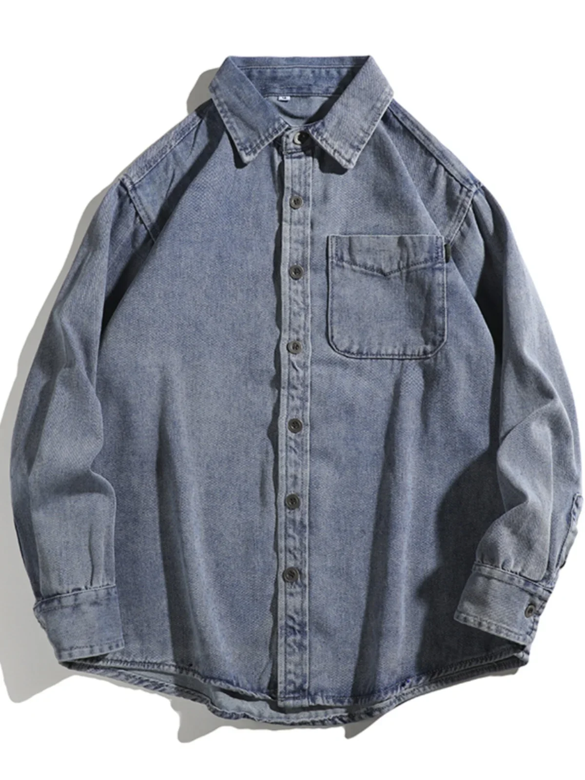 قميص دينم ثقيل مغسول للرجال، قميص أمريكي عتيق بأكمام طويلة، سترة عصرية فضفاضة للربيع والخريف