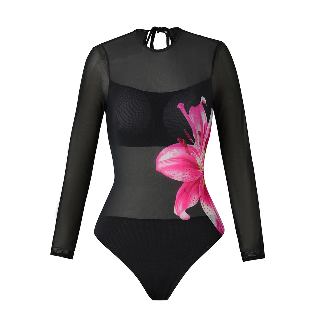 S - XL Neuer, mit Blumenmuster bedruckter, langärmliger Badeanzug mit Hose, einteiliger Badeanzug für Damen, Badebekleidung, Badeanzug, Modell V7099. – Detail 11