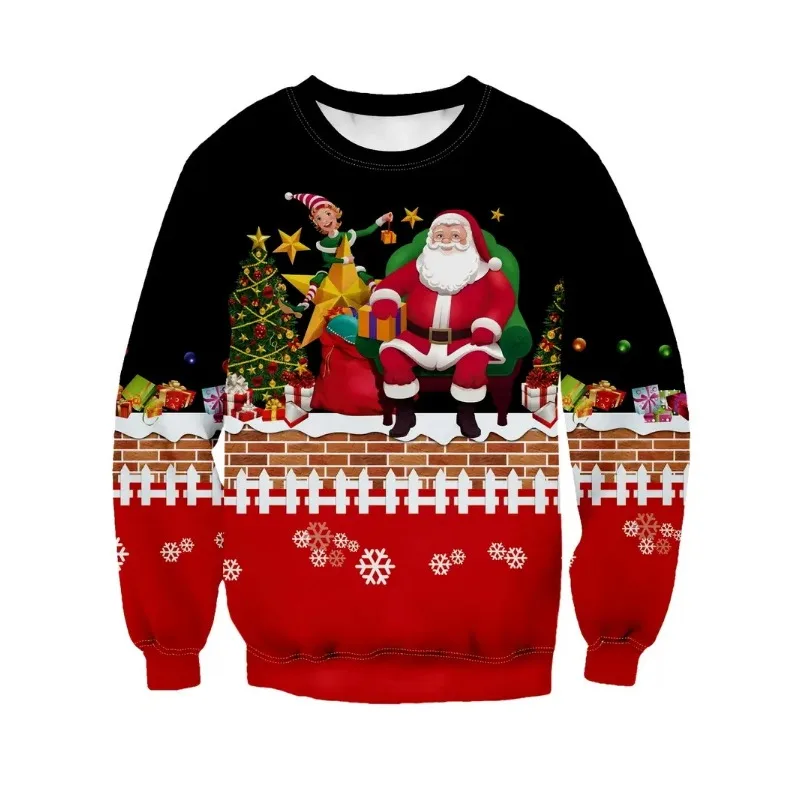 بلوزة رجالية بأكمام طويلة 2026 سترة جديدة برقبة دائرية منقوشة لعيد الميلاد ، بلوفر رجالي فضفاض كبير الحجم للاستخدام اليومي