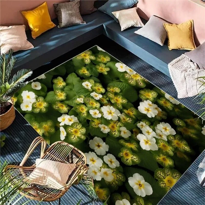 Green Eye Protection Flower Print Living Room Decor Sofa Carpet Soft Non-slip Bedroom Rug New Model Pastoral Entrance Mat Custom