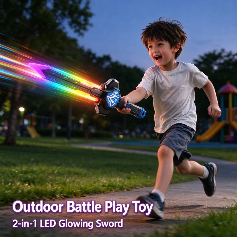 2 In 1 Transform LED Light Up Sword Toy RGB Color Flash Sound Kids Cosplay Battle Toy Gift