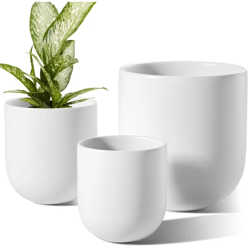 6+8+10 Inch Plant Pots Indoor, Ceramic Planters for Indoor Plants, Flower with Drainage Hole , Planter Home Garden Patio